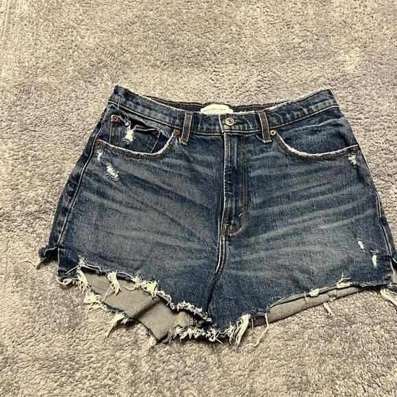 Abercrombie & Fitch Jean Shorts Womens 30 /10 High Rise Mom Cut Off Raw Hem - Picture 1 of 9